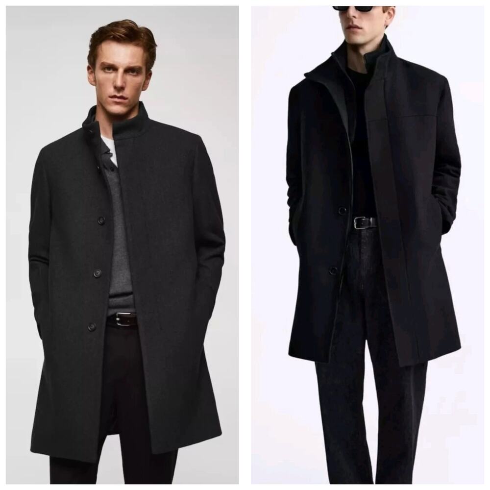 Zara Man Button Down Collared Peacoat Size Small Knee Length 5752/611